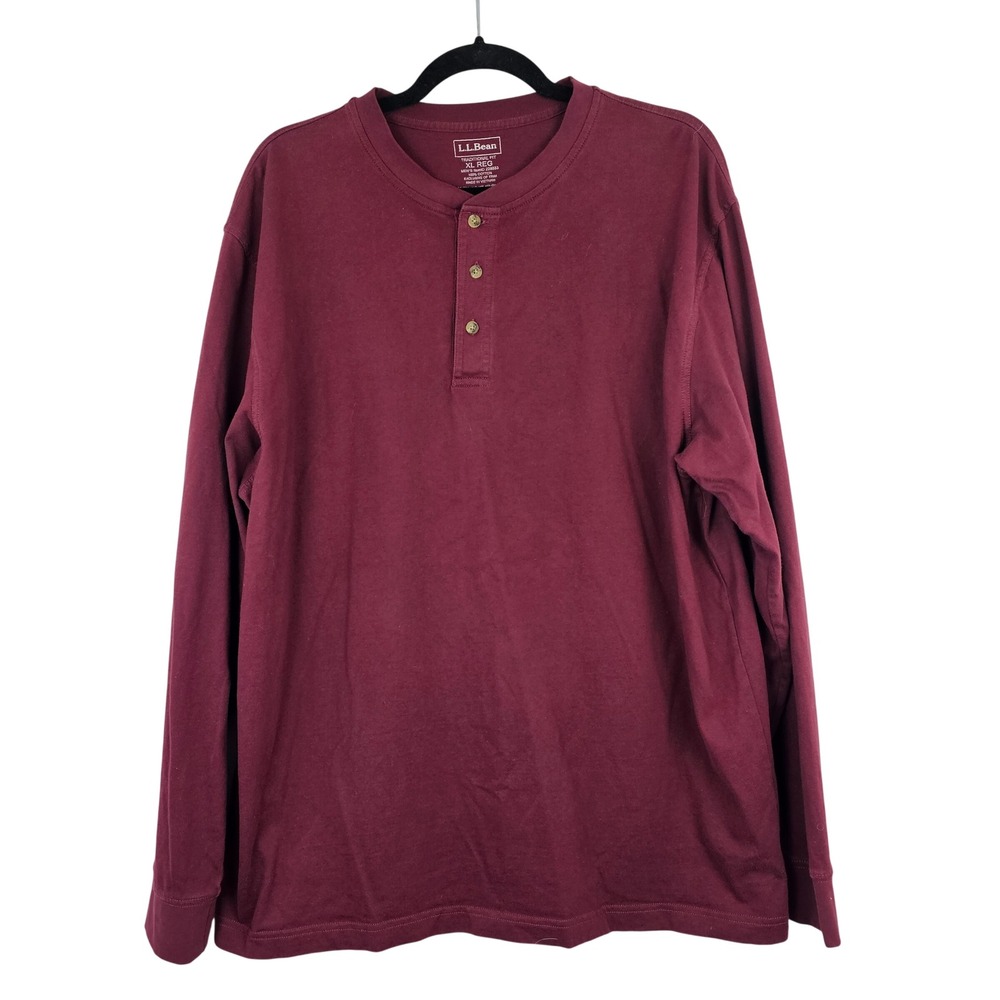 LL Bean Men's Henley Shirt XL Burgundy Maroon Cotton Long Sleeve Traditional